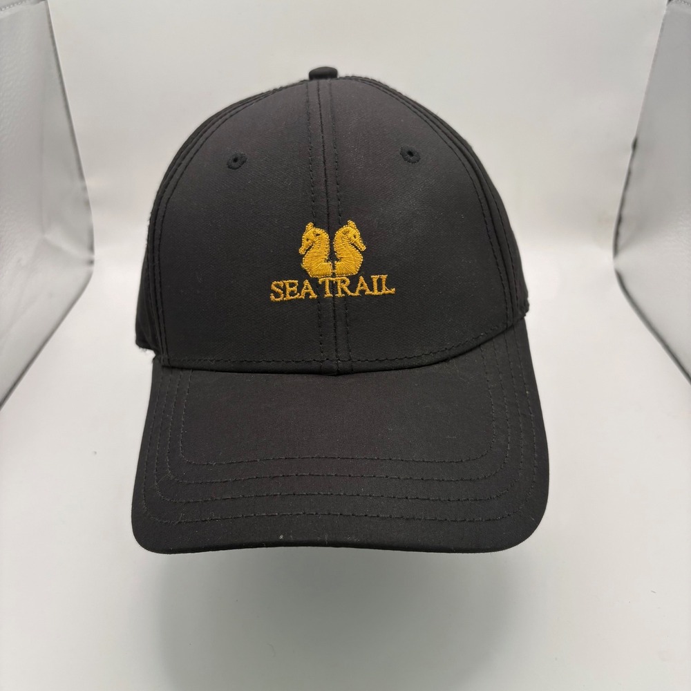SCALA Pro Series Black Baseball Cap Sea Trail Golf Adjustable Brass‎ Buckle